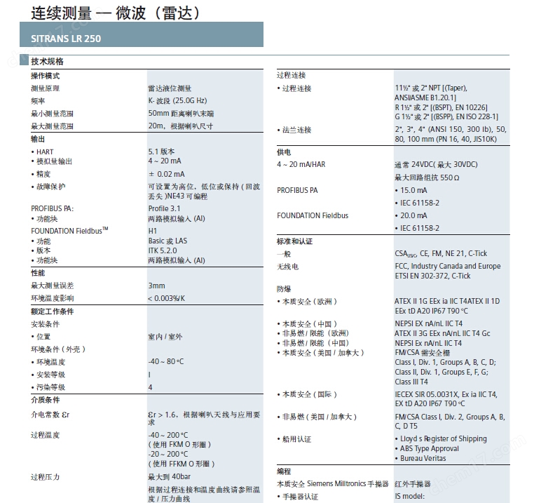 西门子雷达物位计7ML5431-0AD20-1DA1